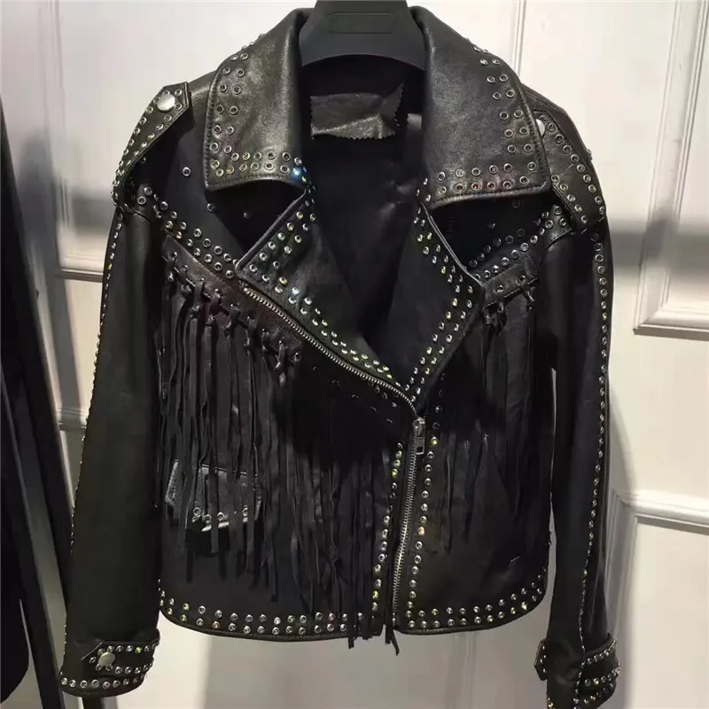 

real tassel genuine women leather jacket