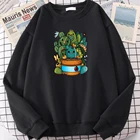 Свитшот женский с мультяшным принтом, мягкий Свободный Топ с суккулентами, милая Повседневная модная одежда с круглым вырезом, большие размеры, на осень