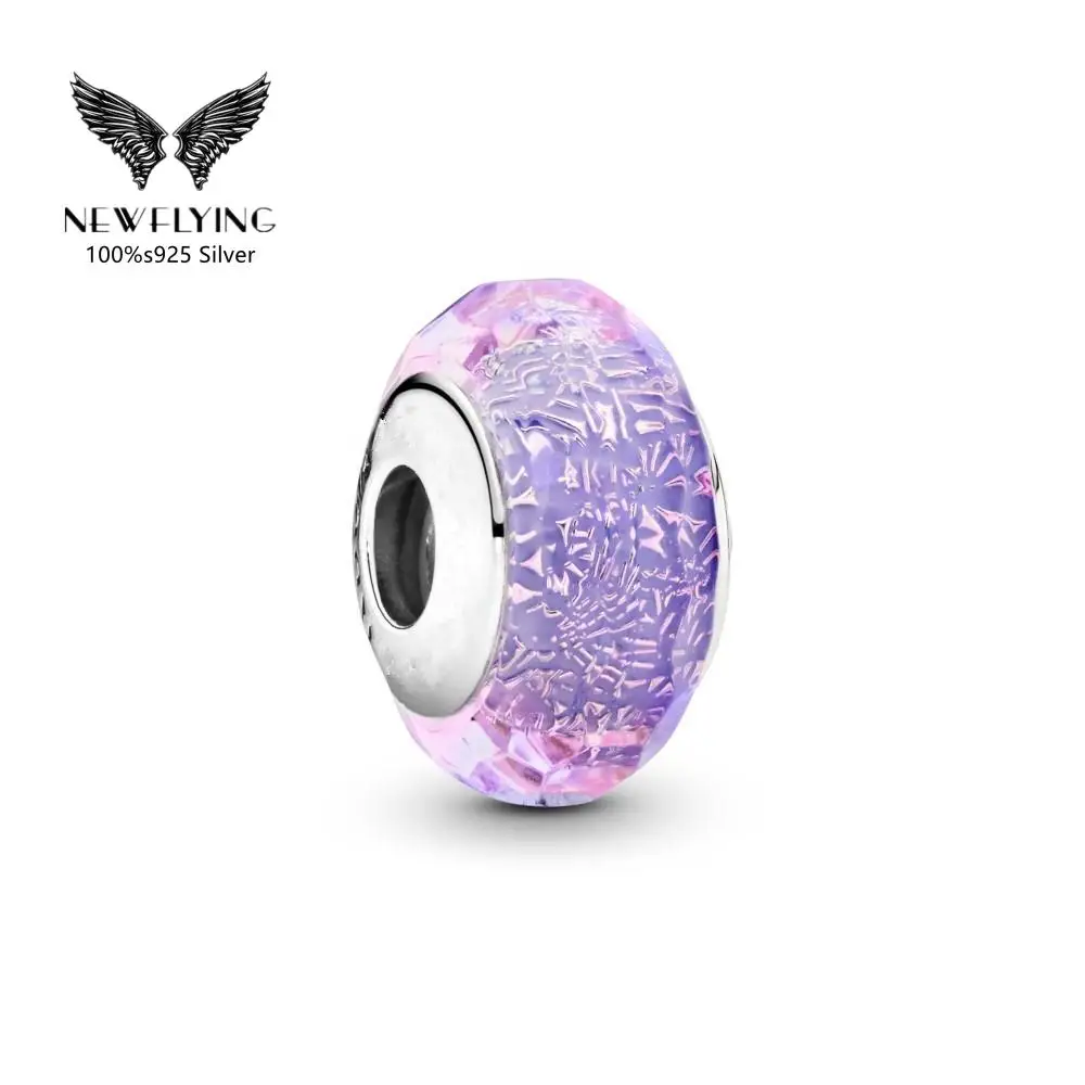 

925 Sterling Silver Faceted Purple Murano Glass Charm Designer Fit for Making Jewelry