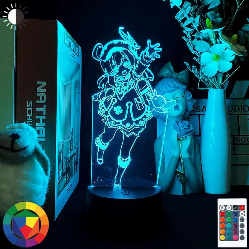 

3D ночник с аниме Genshin Impact для домашнего декора комнаты, светильник, милая фигурка, акриловая настольная лампа, светильник