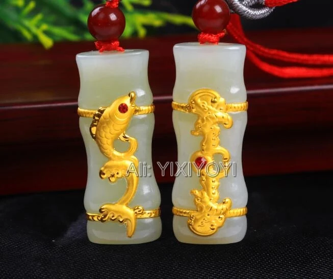 Красивый натуральный белый нефритовый нефрит твердый Золотой инкрустированный