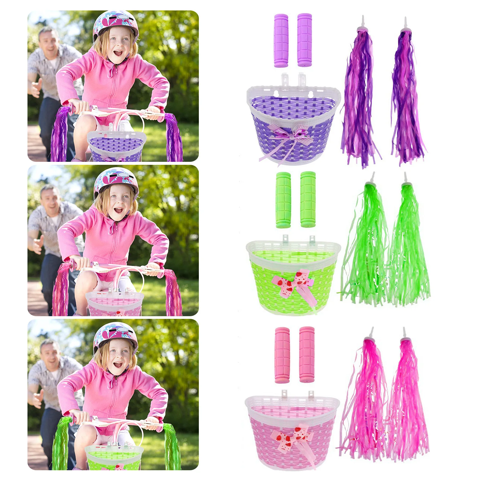

4PCS Children's Bicycle Handlebar Woven Basket Set PE Non-toxic Bicycle Handlebar Tassel Scooter Ribbon Bicycle Accessories #W