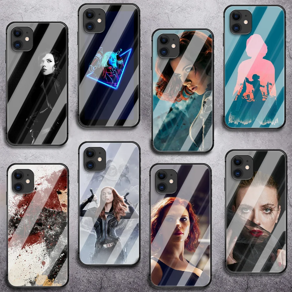

Widow Black Phone Tempered Glass Case Cover For IPhone 6 6S 7 8 11 12 X Xr Xs Se 2020 Pro Max Plus Mini Waterproof 3D Fashion