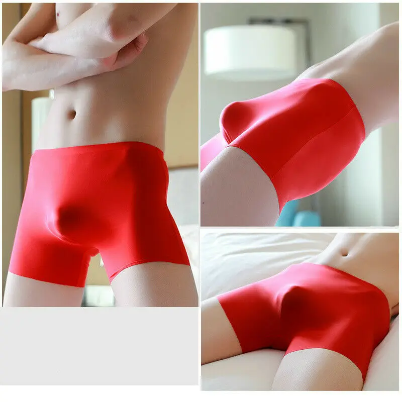 Сексуальные мужские боксеры сплошное ледяное шелковое бесшовное белье дышащие