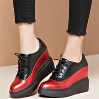punk ankle boots women genuine leather platform wedges high heel pumps female lace up pointed toe fashion sneakers casual shoes