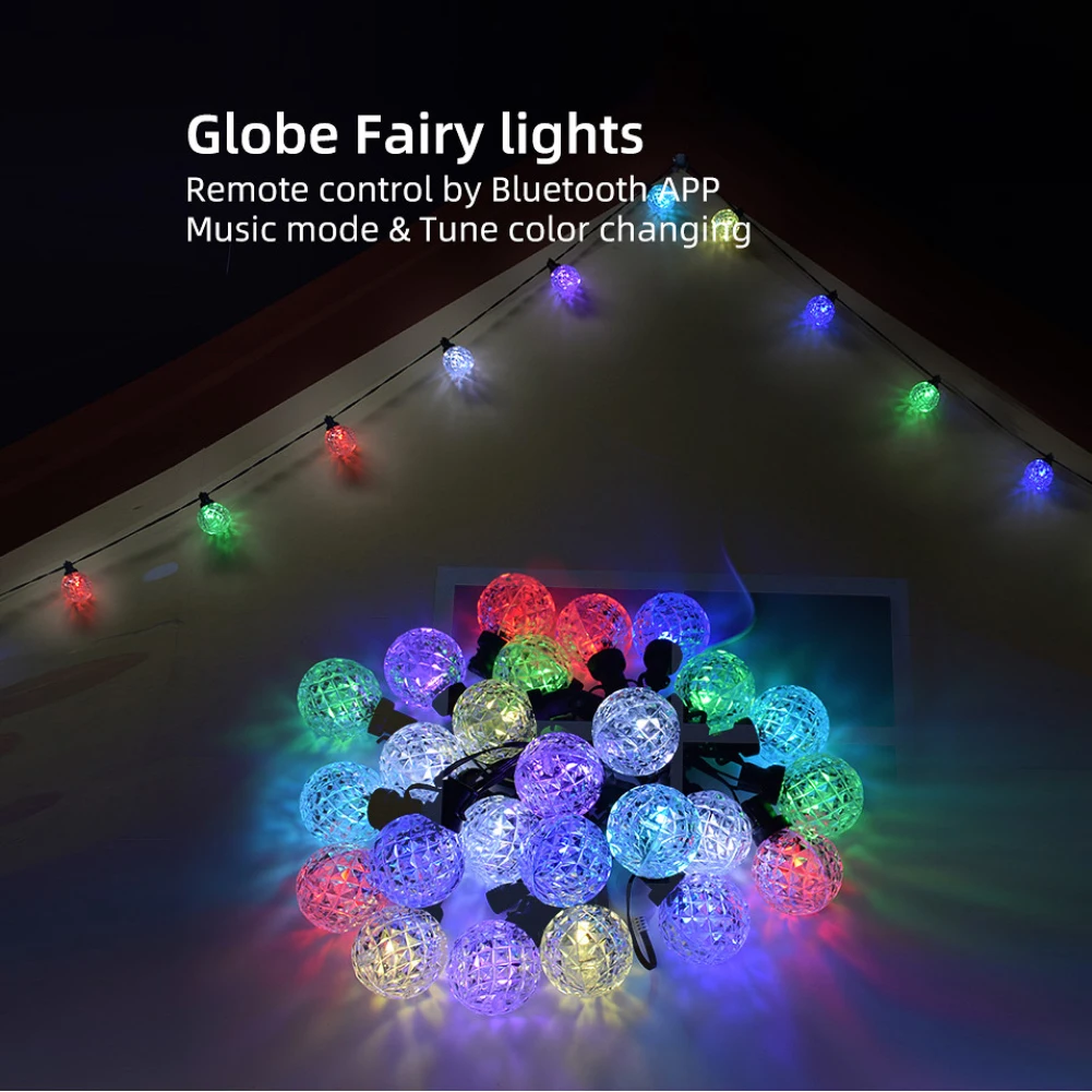 

25/50 Led Solar String Lights Outdoor Globe Lights With 16 Modes Waterproof APP Remote Control For Garden Party Decoration