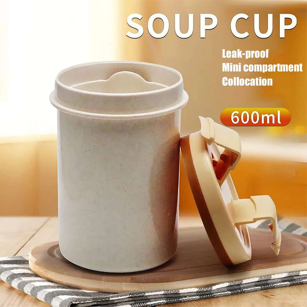 

600ml Soup Cup Breakfast Cup Microwave Tableware Food Storage Container Portable thermos jug coffee soup pot water bottle gift