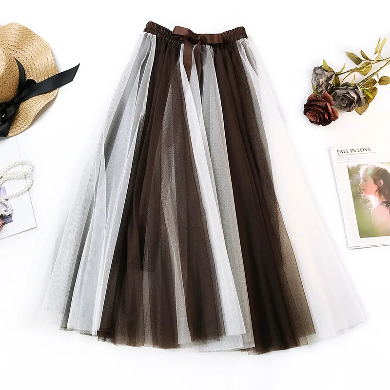 Женская плиссированная сетчатая юбка GIGOGOU длинная трапециевидная пачка средней