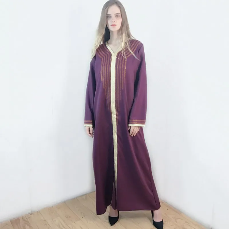 

Turkey Muslim Kaftan Dress Women V Neck Stick Diamond Loose Robe 2021 Fashion Arab Dubai Islamic Kimono Abayas Muslim Maxi Dress