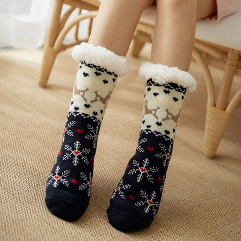 

1 Pair of Warm Christmas Stockings Cartoon Terry Christmas Socks Mid-tube Socks