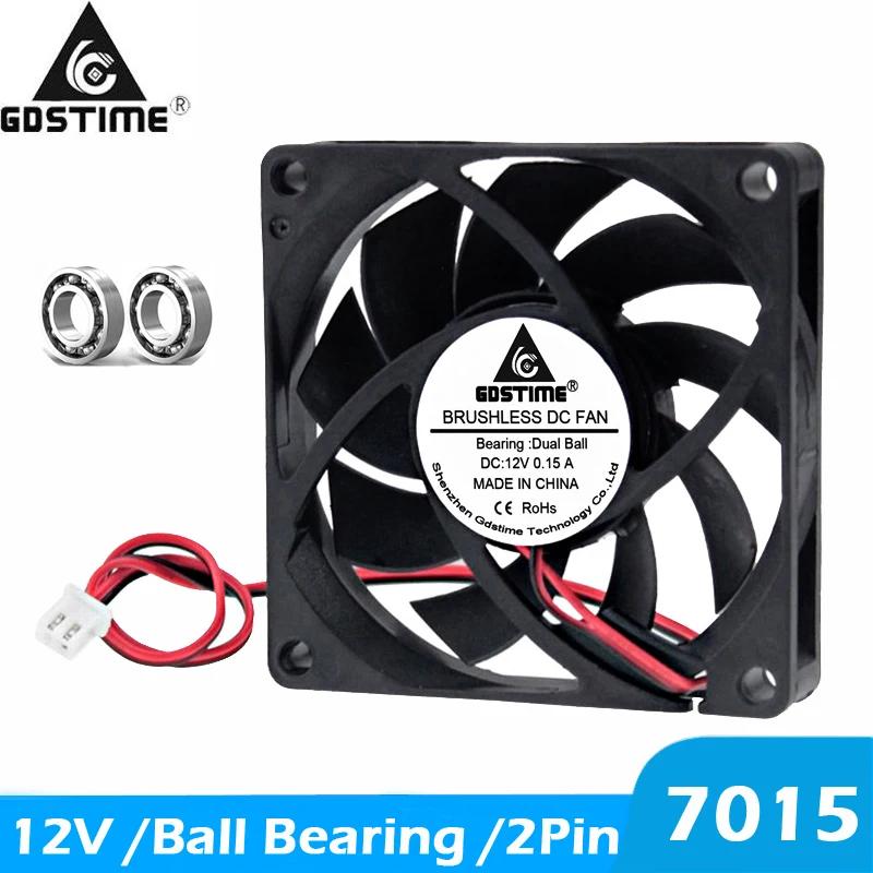 

2Pieces Gdstime 70mm x 15mm 7015 Cooler Fan 7cm 70mm Ball Bearing DC 12V 2Pin PC CPU Computer Brushless Cooler Cooling Fan