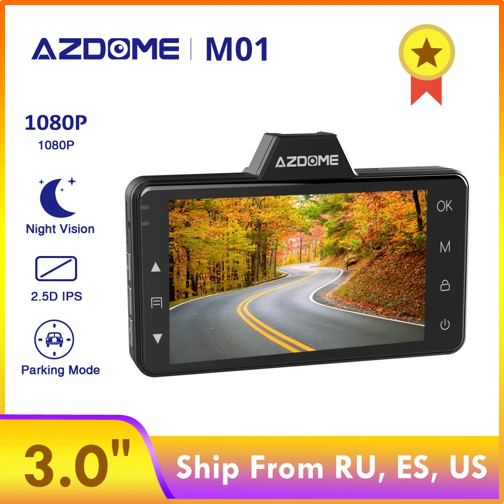 AZDOME Автомобильный видеорегистратор 2.5D экран 1080P HD M01 3 дюймовый регистратор