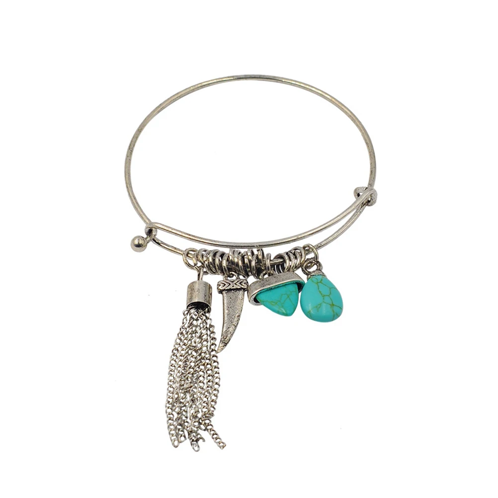 1 шт. сплав женский браслет кисточкой элегантный бирюзовый ручной цепочка модные