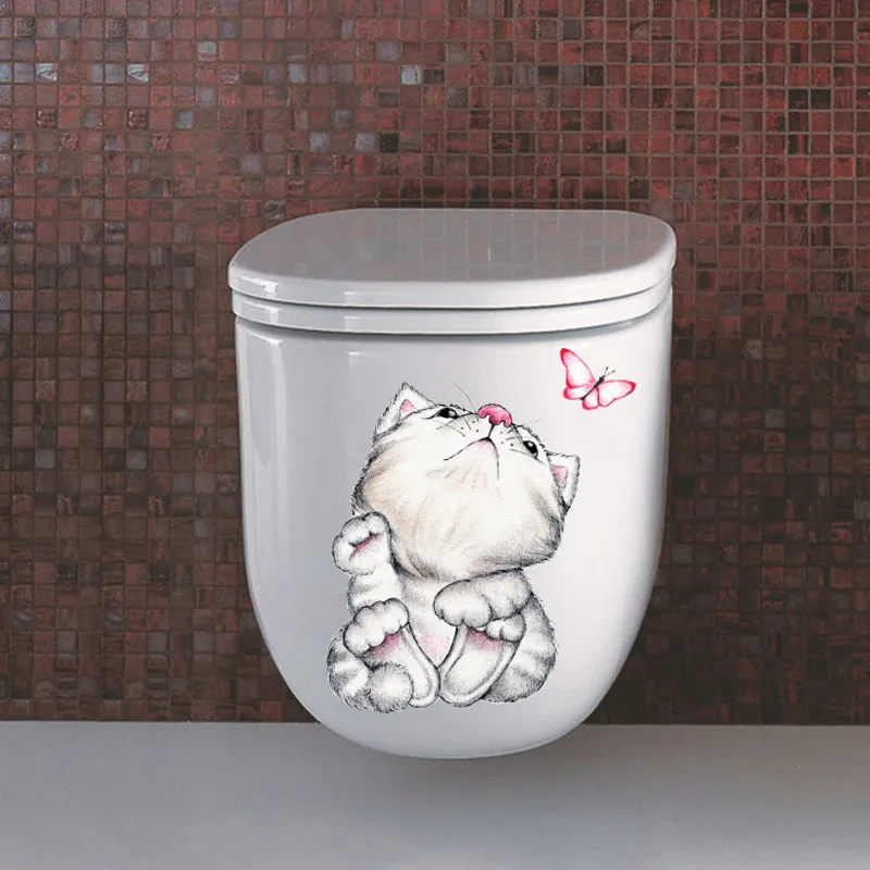 

Very cute cartoon kitten Wall Sticker for Bathroom Toilet Living Room Home decoration art Decals Poster wallpaper mural Stickers