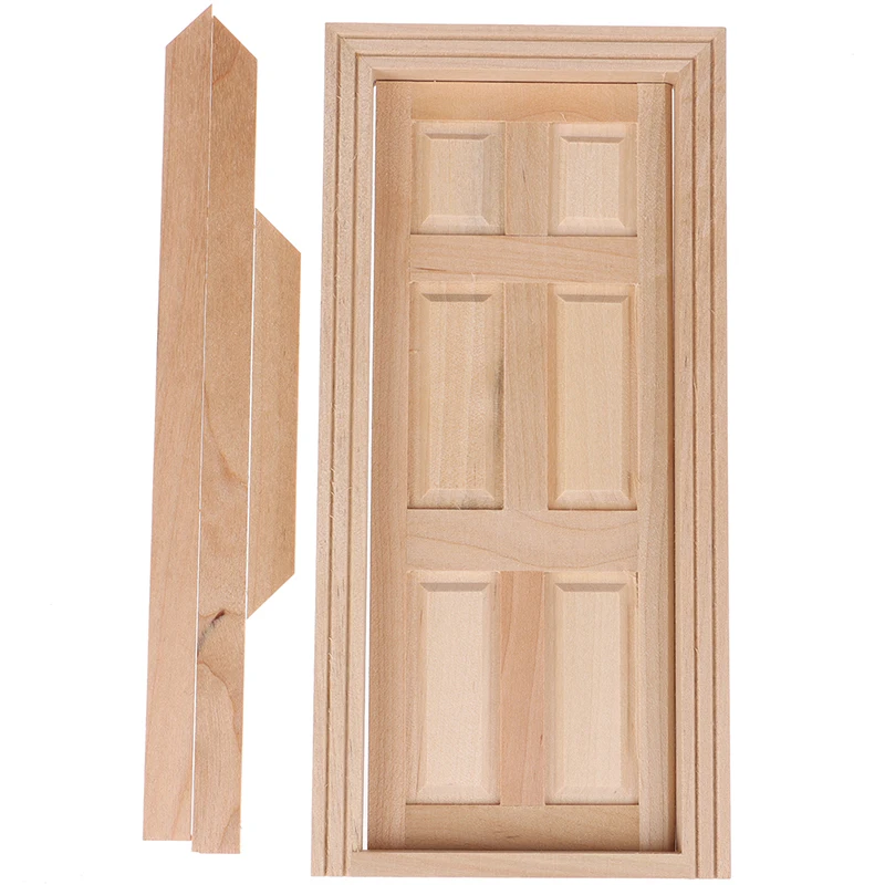 1/12 Scale Miniature 6 Panel Interior Wooden Door DIY Dollhouse Furniture Doll House Accessories