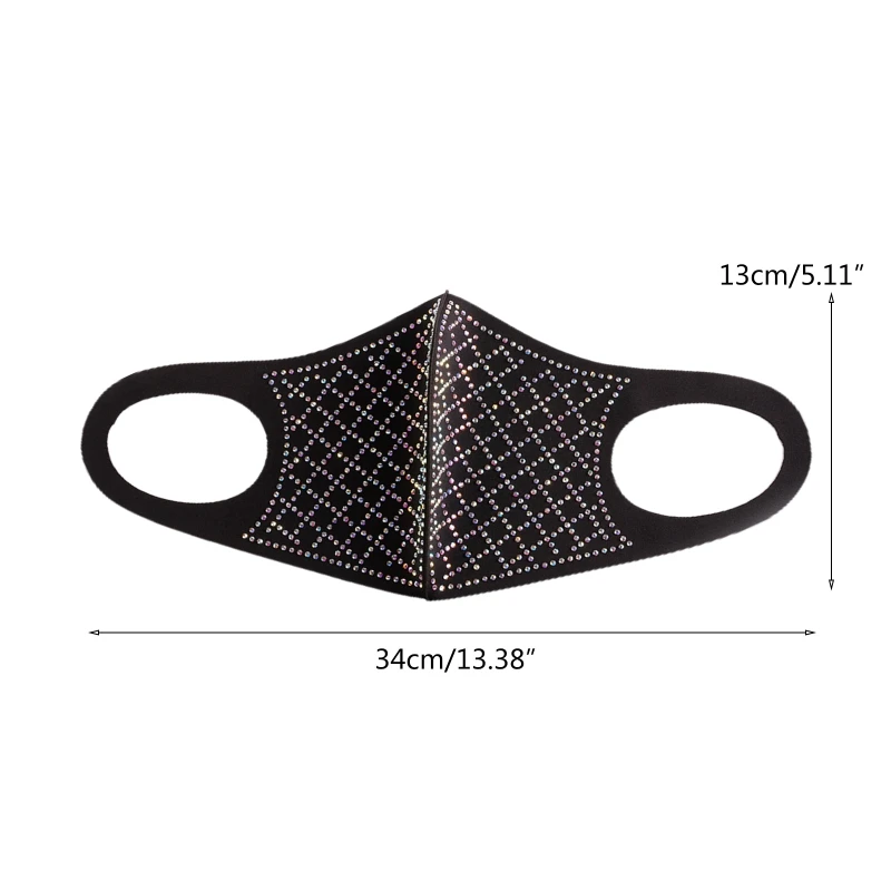 

6Pcs Unisex Geometric Plaid Glitter Rhinestone Face Mask Dustproof Windproof Washable Nightclub Jewelry Mouth Cover