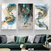 picture f living room modern cuadros canvas art abstract golden deer painting tableaux big size blue print gold wall art