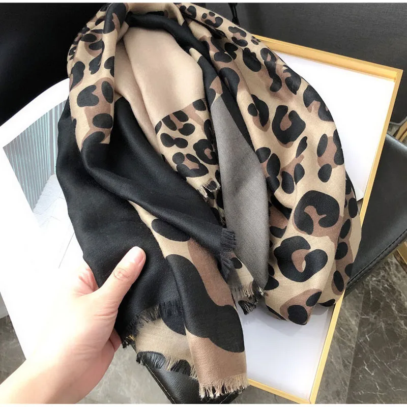 Зимний шарф с животным принтом leopardo echarpe femme шейный платок Леопардовый