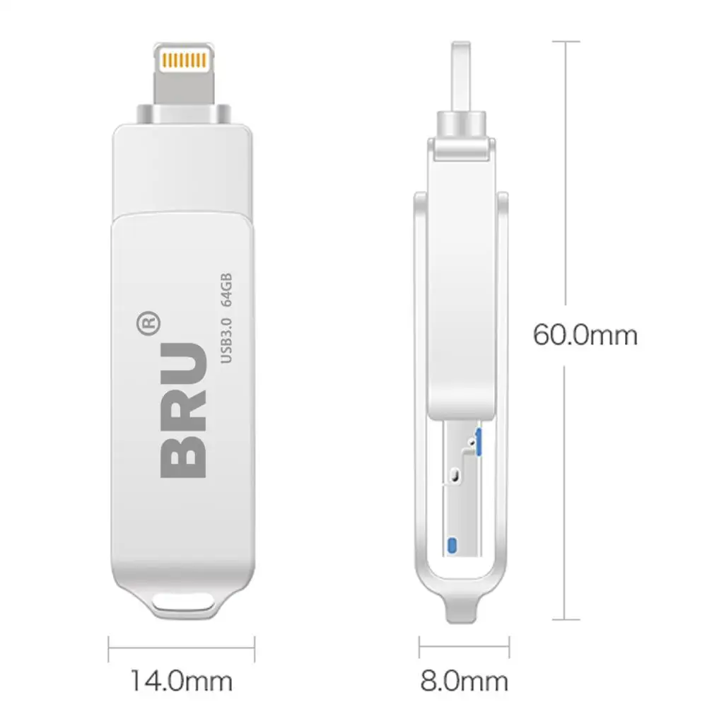 BRU usb OTG Флешка флеш накопитель 3 0 3in116G32G64G128G256GB для iPhone 11 Pro XS X Android type c логотип на