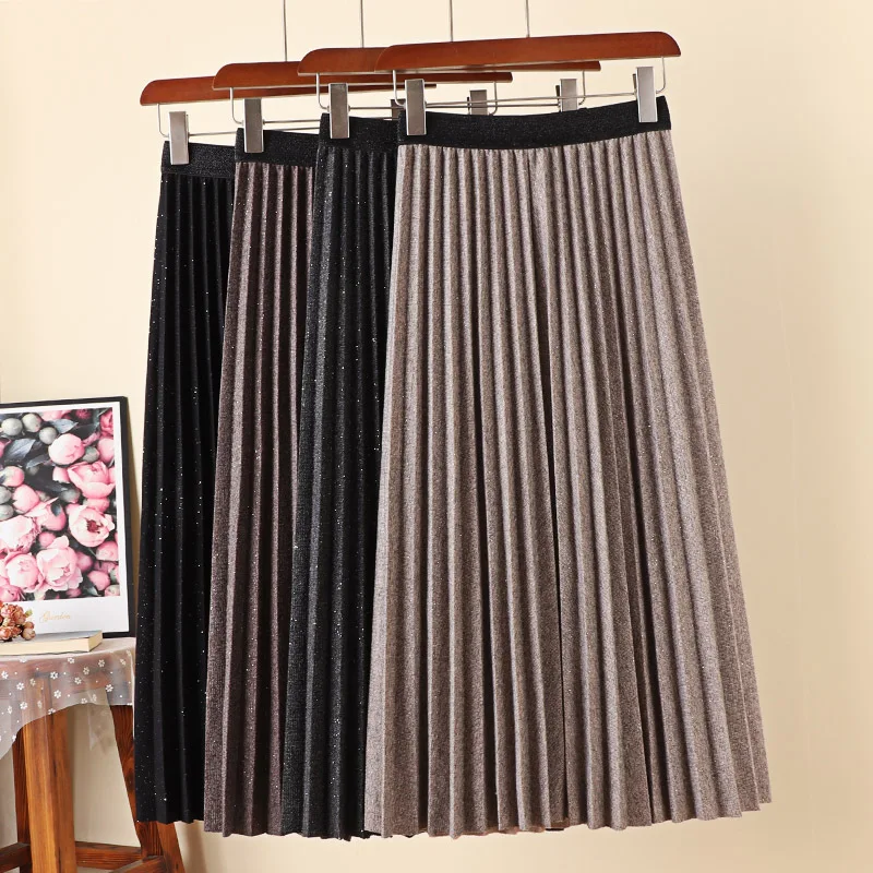 Осенне зимняя новая Корейская длинная Плиссированная юбка из металлического