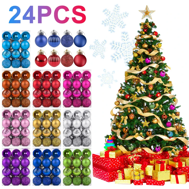 

24Pcs/Set Christmas Balls Christmas Tree Decorations Bright Ball Matt Ball Powder Ball Home Ornament Party New Year Decor