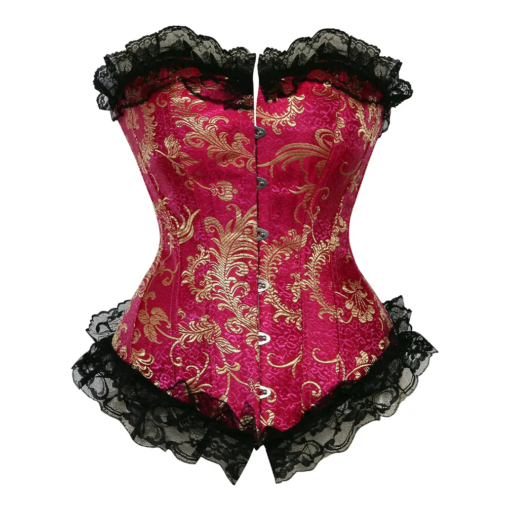 

New Brocade Floral Lace Up Corset Bustier Overbust Women Burlesque Sexy Lingerie Top Body Shaper Waist Cincher Gothic
