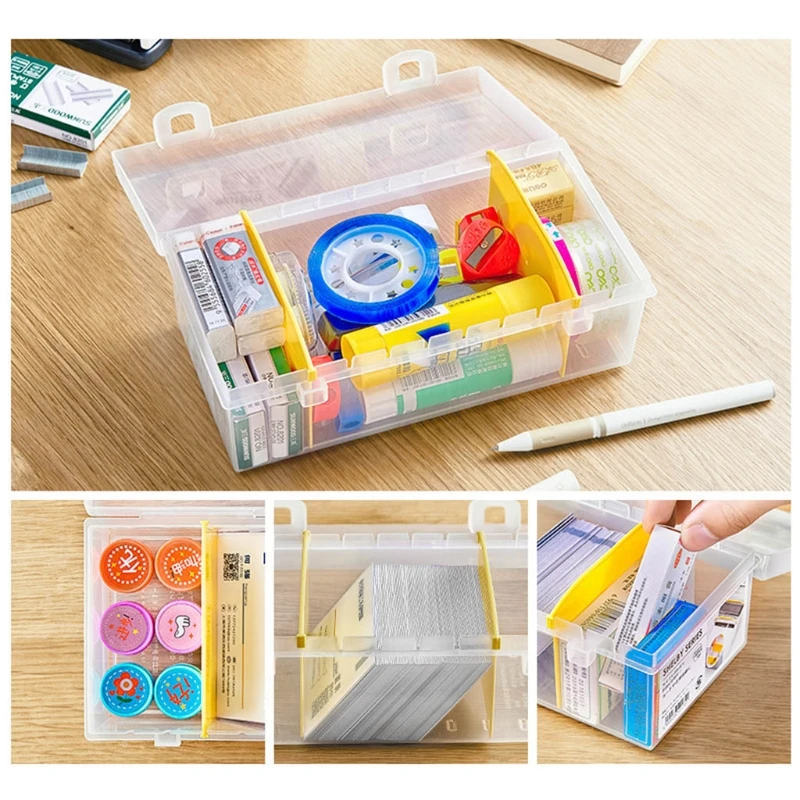 

Transparent Plastic Multi-function Detachable Stationery Organizer with Lid Desktop Tapes Pencil Compartment Storage Box