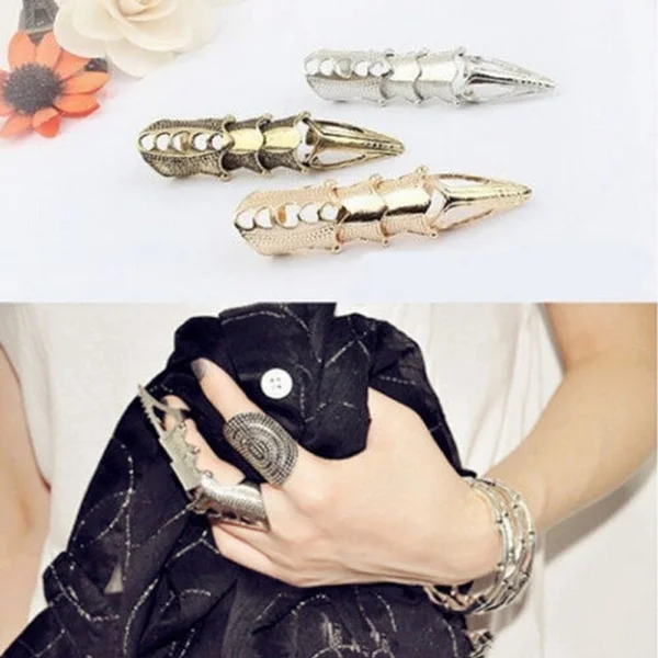 

Fashion Punk Gothic Rock Roll Rings for Women Knight Skull Armor Knuckle Metal Full Finger Ring Party Vintage Jewelry Gift