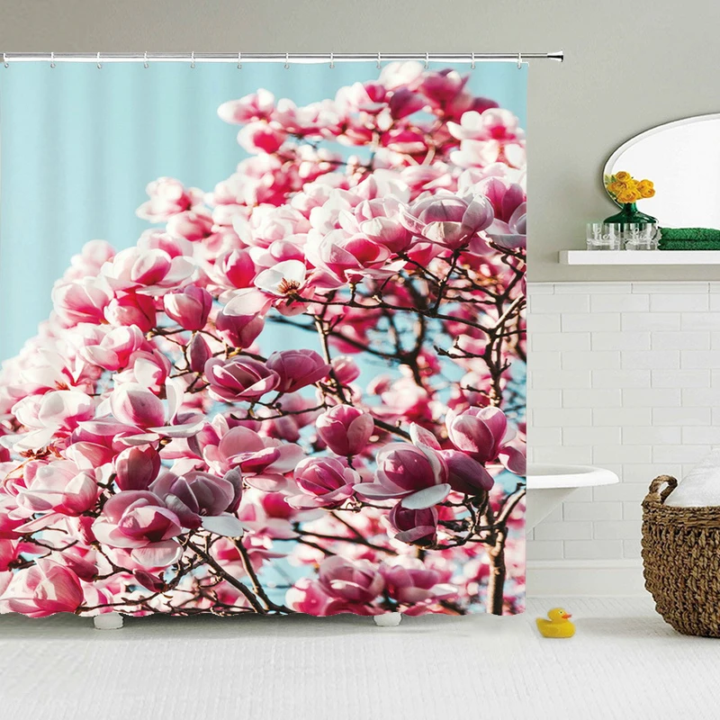Занавеска для душа с 3d принтом цветов Штора ванной комнаты Современная