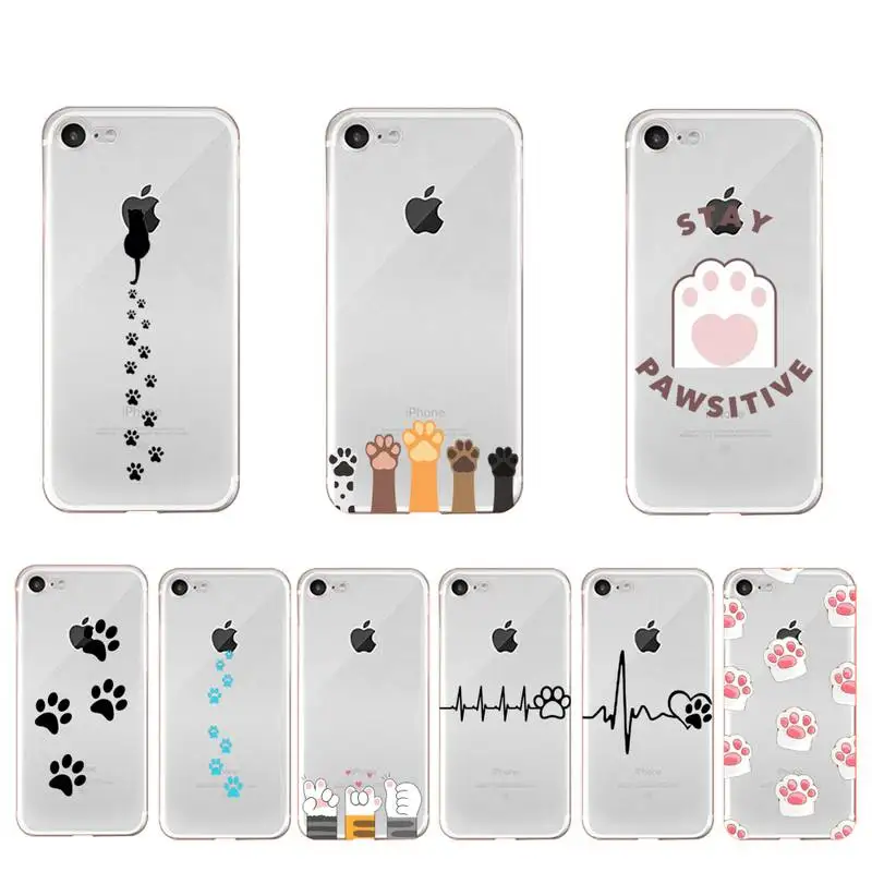 

Cat Dog Paw Print Phone Case For iphone 13 X XS MAX 6 6s 7 7plus 8 8Plus 5 5S SE 2020 XR 11 12pro max Clear Coque