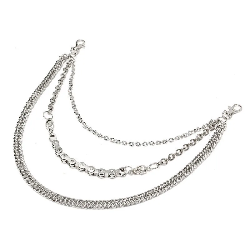 Трехслойная брючная карманная цепочка панка для мужчин с креплением на основе черепа для ремней и брюк - модные украшения для мальчиков.