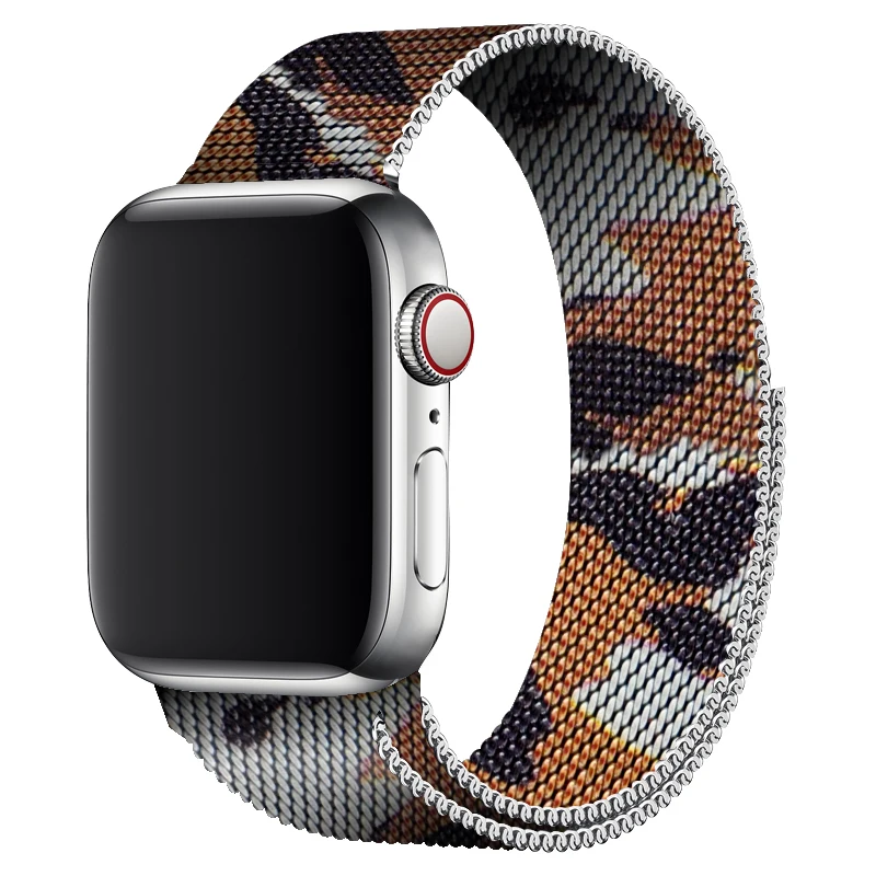 Камуфляжный коричневый ремешок для часов, Миланский ремешок для Apple Watch, 40 мм, ремешок 44 мм, серия 4, магнитные браслеты, браслет на запястье для Iwatch 38, 42