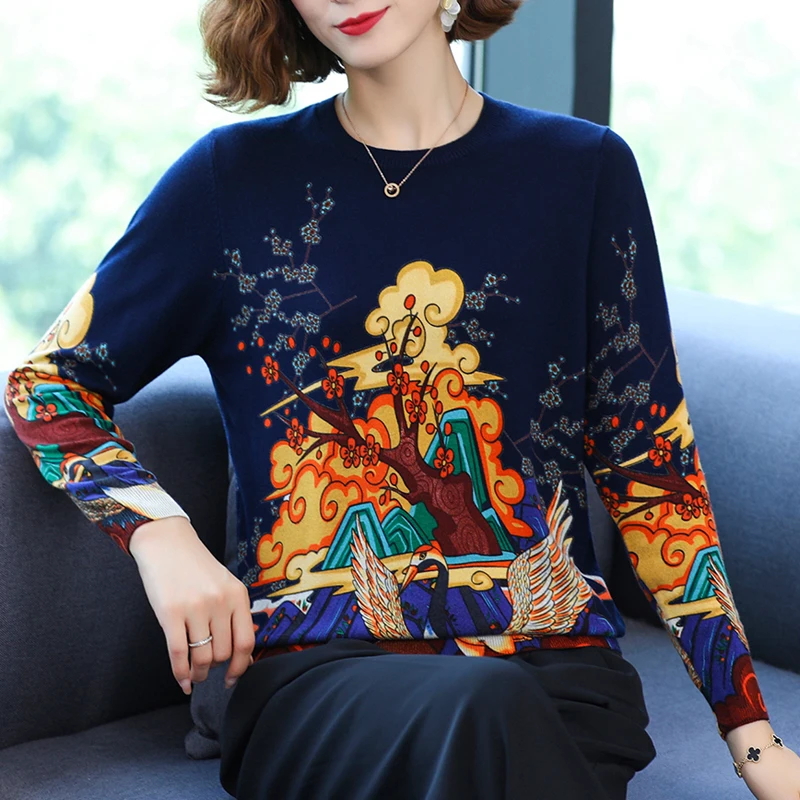 Свитер с принтом женские пуловеры на осень и весну вязаный свитер топ в китайском