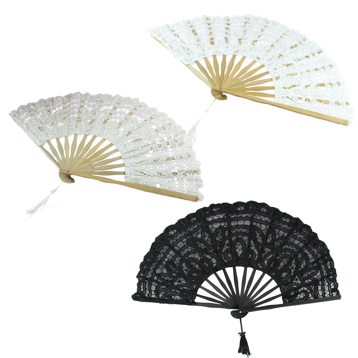 

Handmade Cotton Lace Folding Hand Fan for Party Bridal Wedding Decoration ( White)