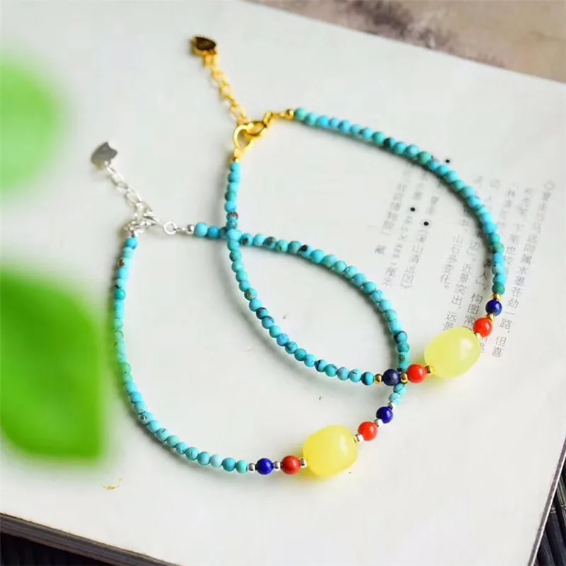 

Natural turquoise bracelet with beeswax Round bead