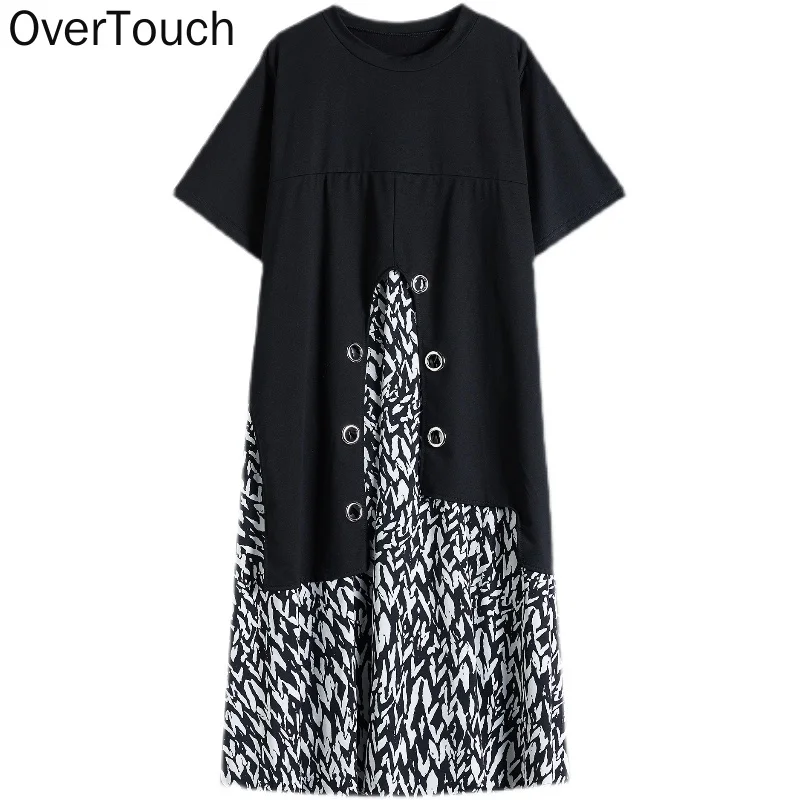 

2021 New Plus Size Summer Dress Sundress Women Vestidos High Street Elegant Fashion Lady Long Dress Black Print Spliced