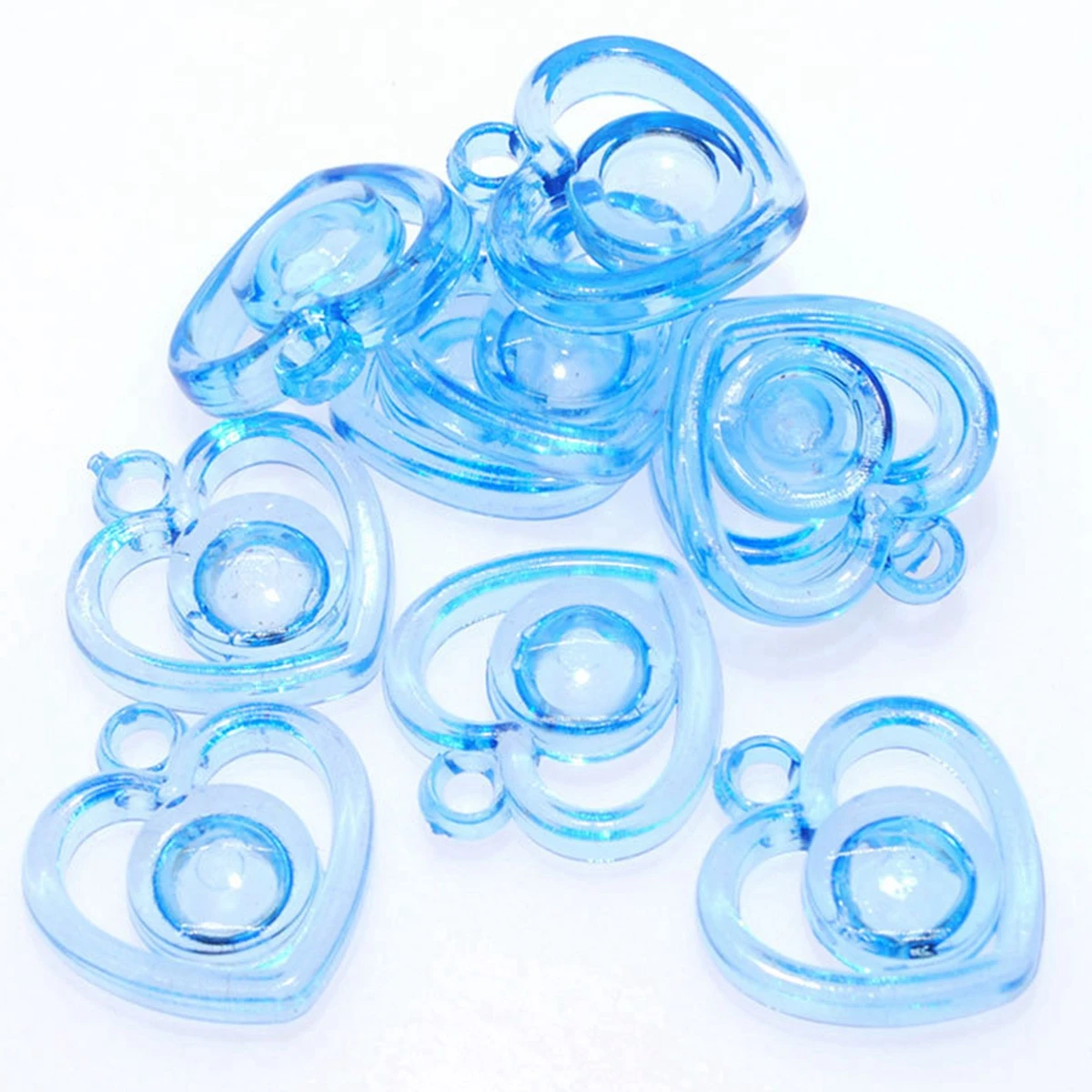 50 разноцветный Прозрачный Акриловые Полые Подвески-шармы в форме сердца 22 мм