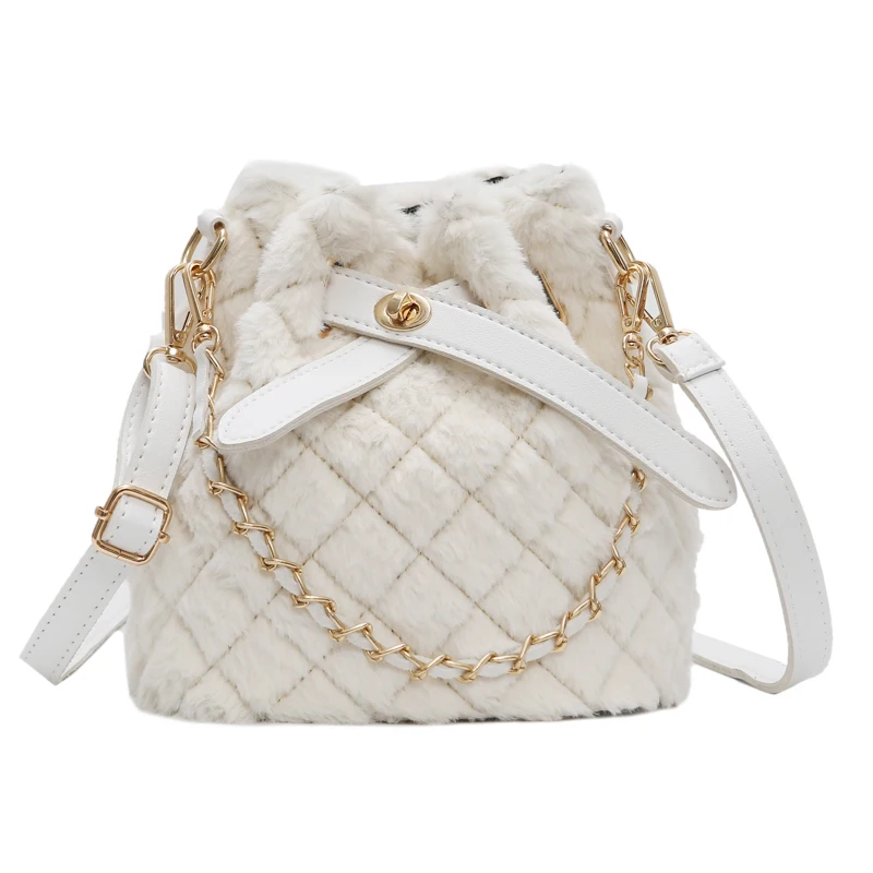 

Tote Lattice Chain Bucket Bag 2021 Fashion New High quality Soft Plush Women's Designer Handbag Travel Shoulder Messenger Bag