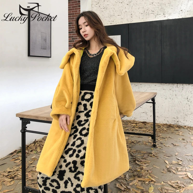 

Women Winter Faux Rabbit Fur Coat High Quality Luxury Long Fur Big Lapel OverCoat Warm Plus Size Female Plush Coat Jakcet ZY16