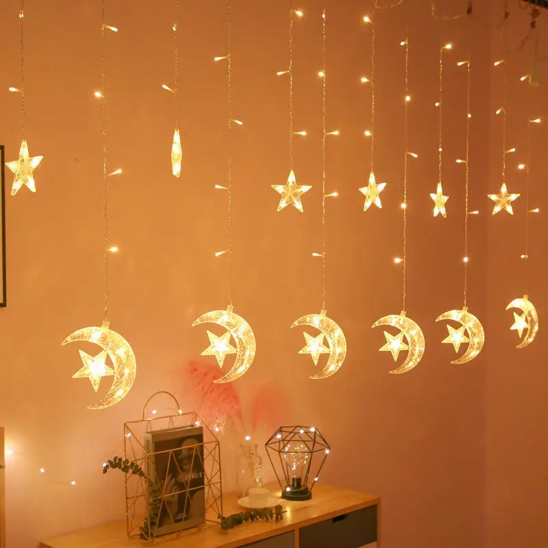 eid mubarak decoraion for home moon star led curtain light string garland islamic muslim party al adha ramadan christmas decor free global shipping