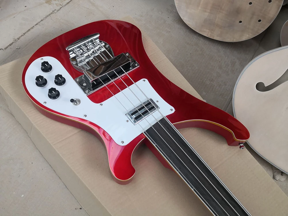 В наличии-4 строки Fretless красный металлик для электрической бас-гитары с золотой