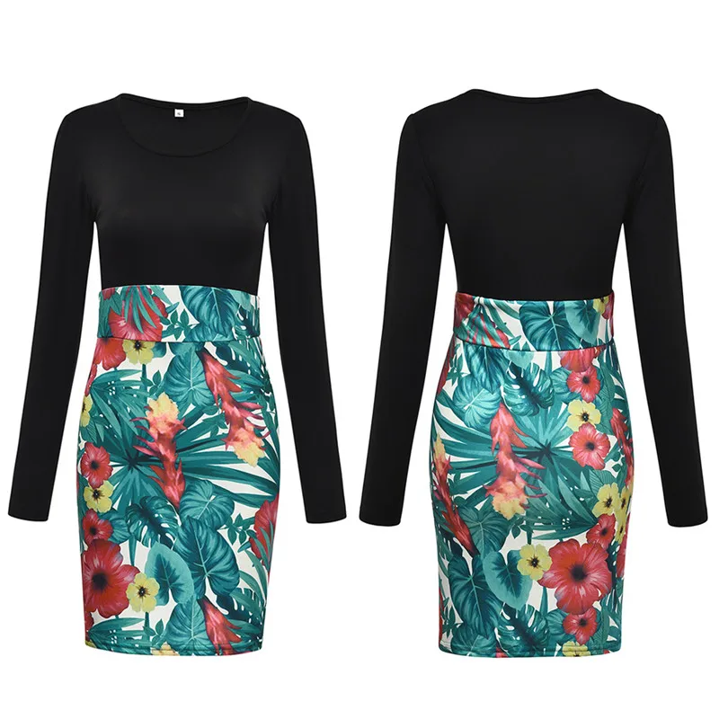 Платье женское Облегающее с цветочным принтом элегантное офисное