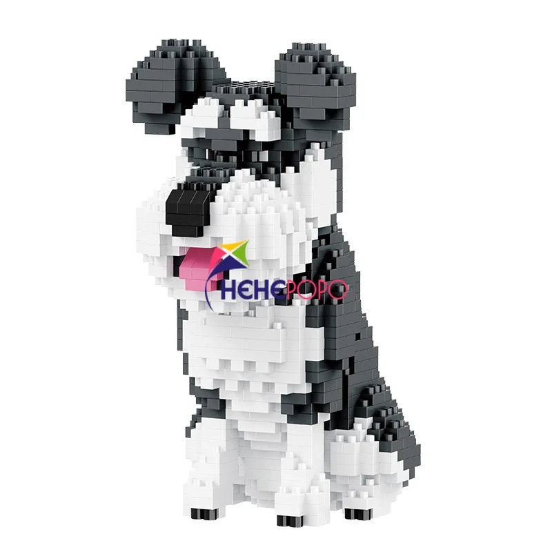 

934pcs 18242 Schnauzer Dog Block Diamond Building Blocks Pet Animal Model Mini Bricks Figures Blocks Micro Building Block