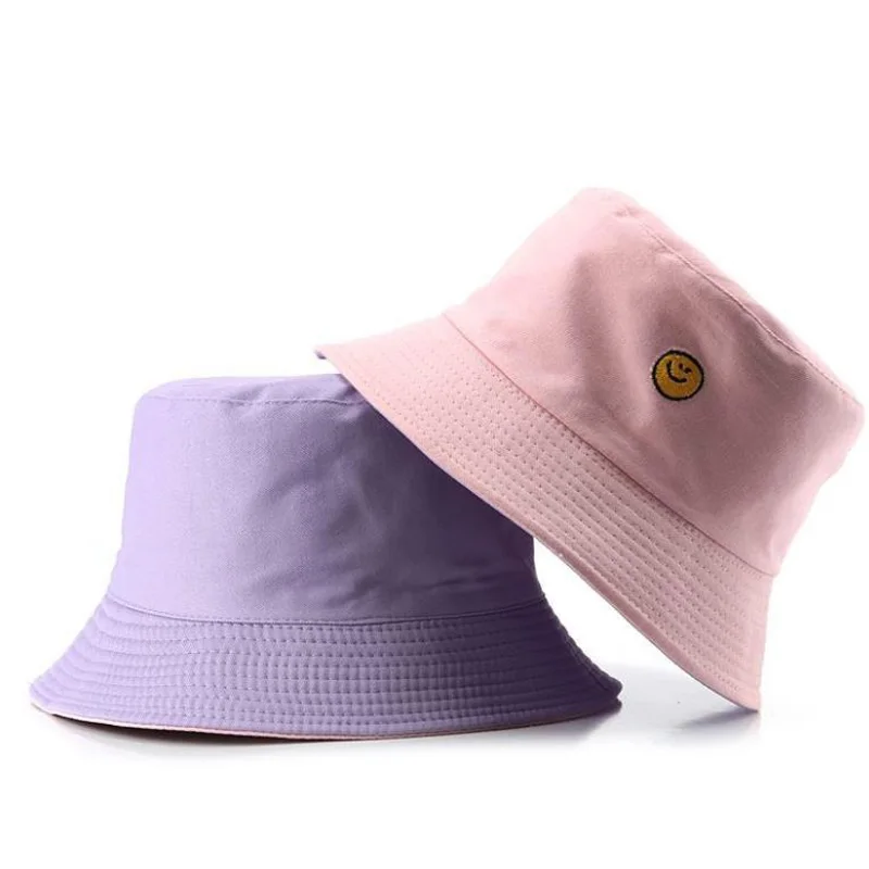 

Doitbest 2021 Spring women Bucket fishing Hats Sunscreen sun cap smileface Double-sided wear Spring lady fisherman hat