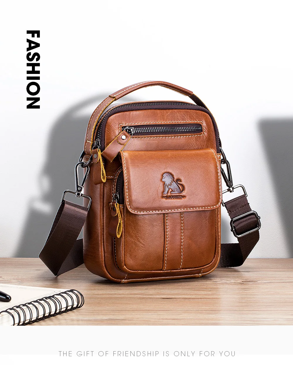 

Men's Leather Shoulder Messenger Bag Top Layer Cowhide Casual Retro Vertical Multi-Function Small And Medium-Sized Bag