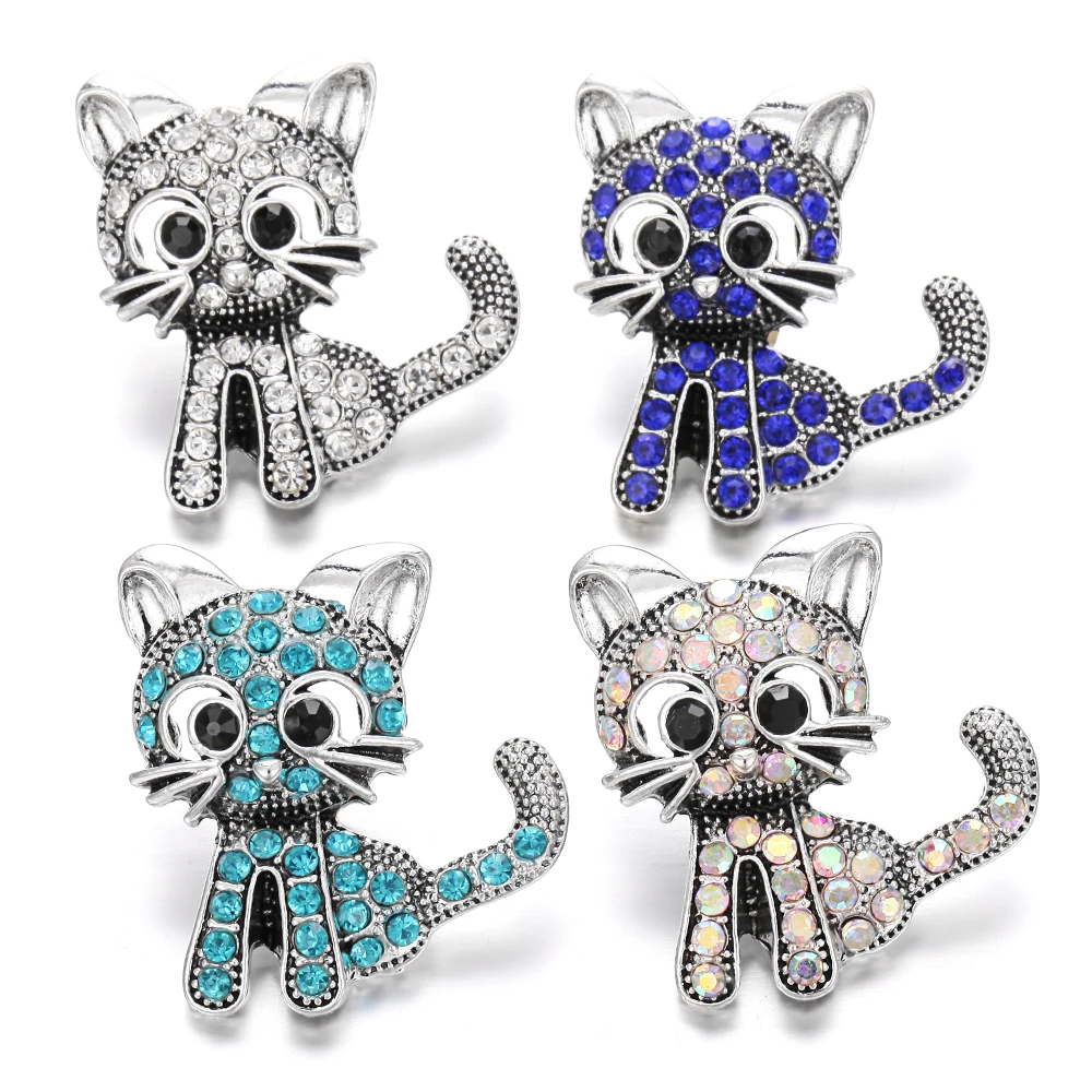 6 шт./лот новые кнопки ювелирные изделия животные Кристалл Стразы кошка Металл 18