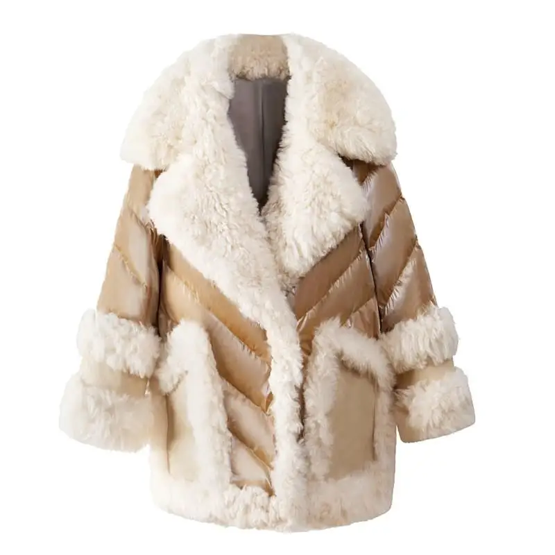 2019 меховое пальто в стиле пэчворк зимнее на белом утином пуху женская верхняя