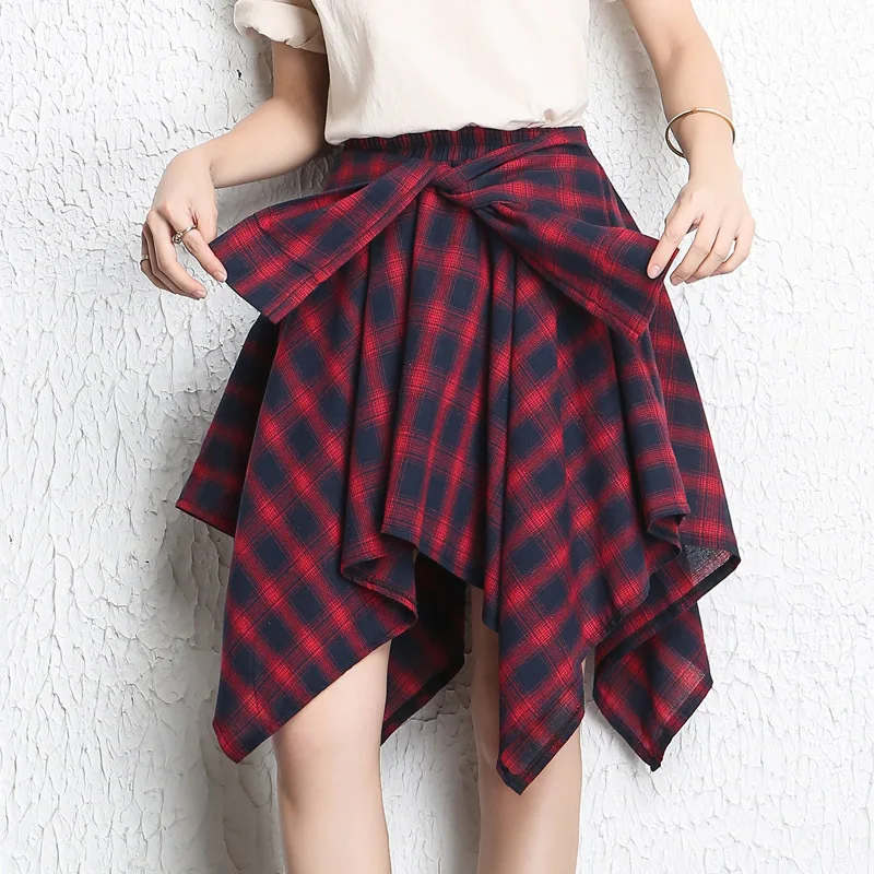 

QZ0240 Candy Colors Summer Skirts For Women Preppy style Plaid Printed Irregular Skirts Students Fake Shirt Mini Skirt 2021