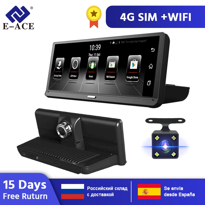 E-ACE E14 Автомобильные видеорегистраторы 4G Android 8,0 дюймов видеорегистратор 1080P видео рекордер gps навигация ADAS Dashcam с камерой заднего вида авто Dvr