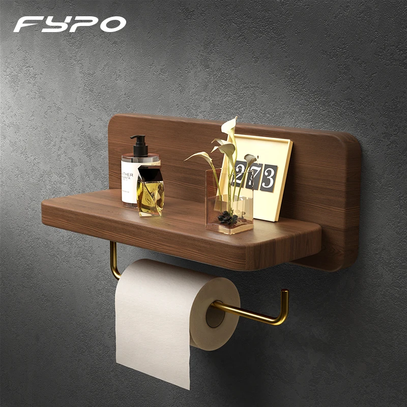 

Fypo Brass Toilet Paper Holder Black Walnut Roll Paper Holder,Bathroom Hardware Shelf Wall Mounted Phone Holder Tissue Holder